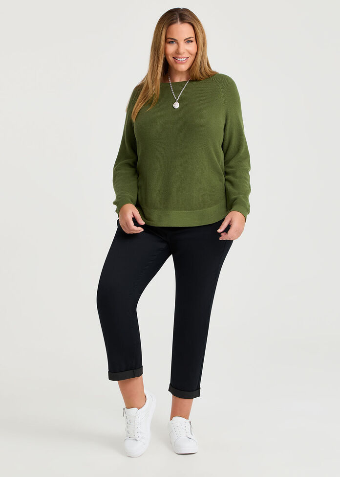 Curved Hem Rib Knit Jumper, , hi-res