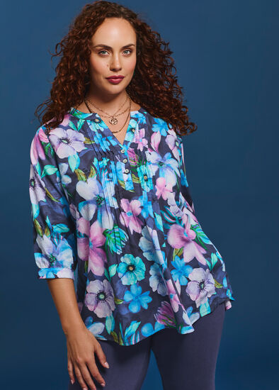 Plus Size Cotton Painted Floral Top