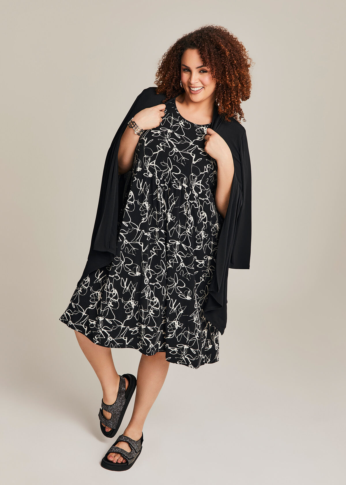 Shop Plus Size Floral Empire Line Dress in Black Taking Shape NZ