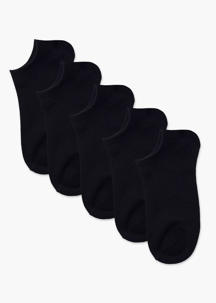 5 Pack Black Bamboo Ankle Socks, , hi-res