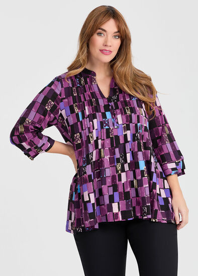 Plus Size Zoe Zip Neck Pintuck Natural Top