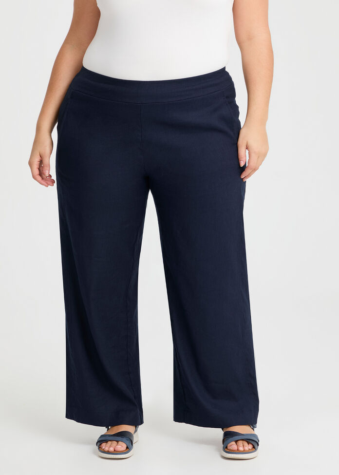 Petite Stretch Linen Bea Wide Pant, , hi-res