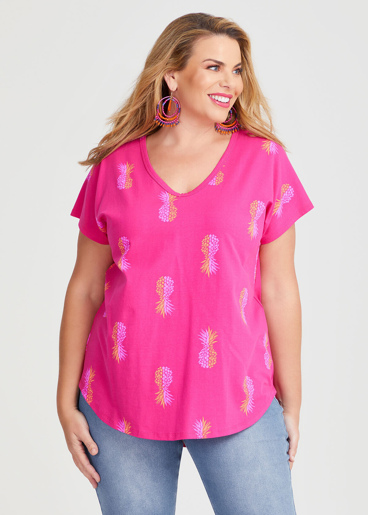 Shop Plus Size Cotton Pineapple Print T shirt in Red Taking Shape AU