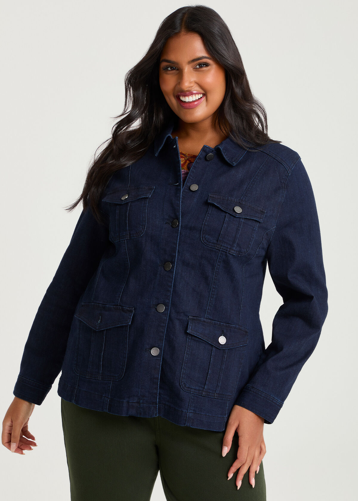 Shop Plus Size Cotton Blend Casual Denim Jacket, Navy | Taking