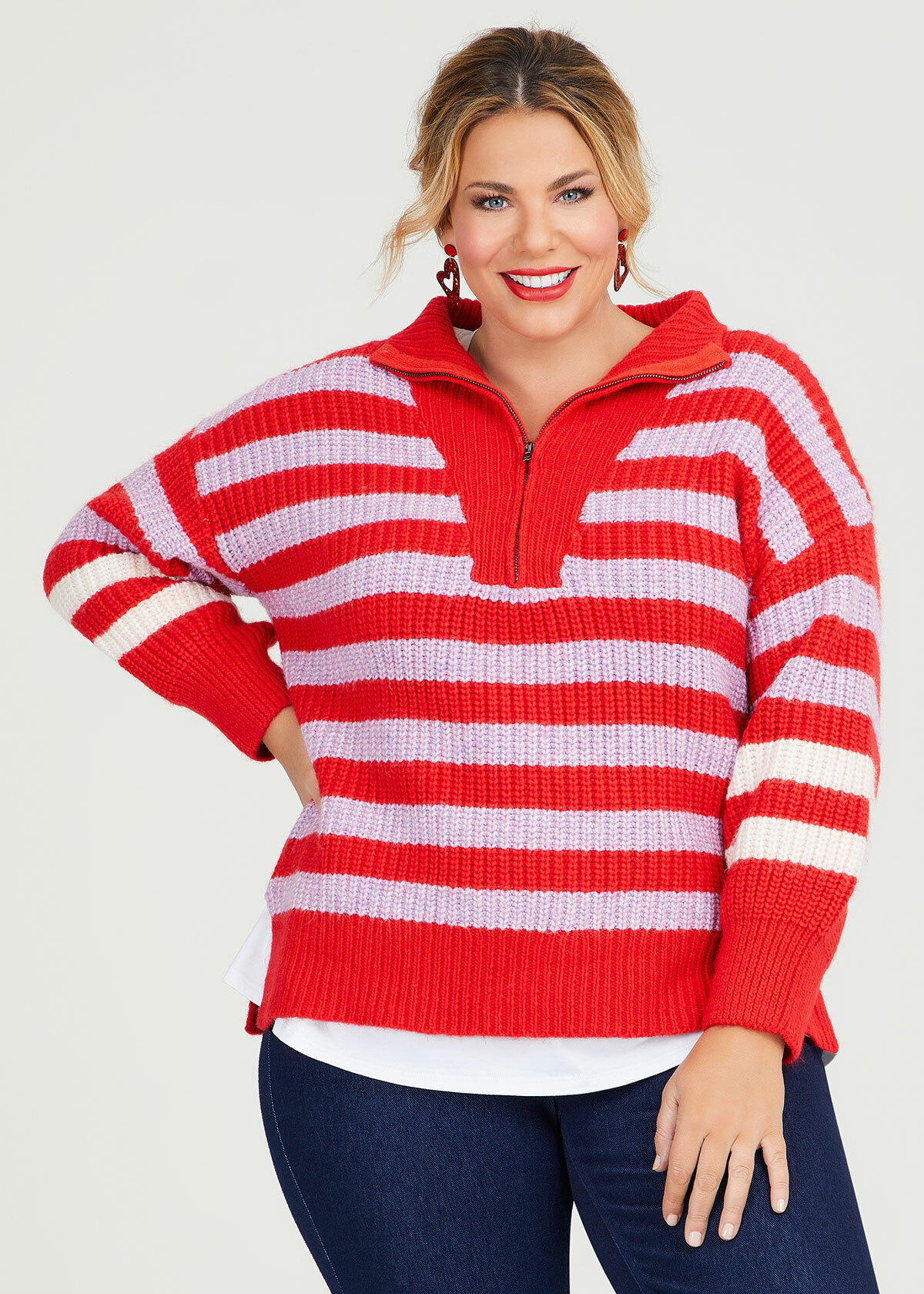 Stripe Knit Zip Neck Jumper