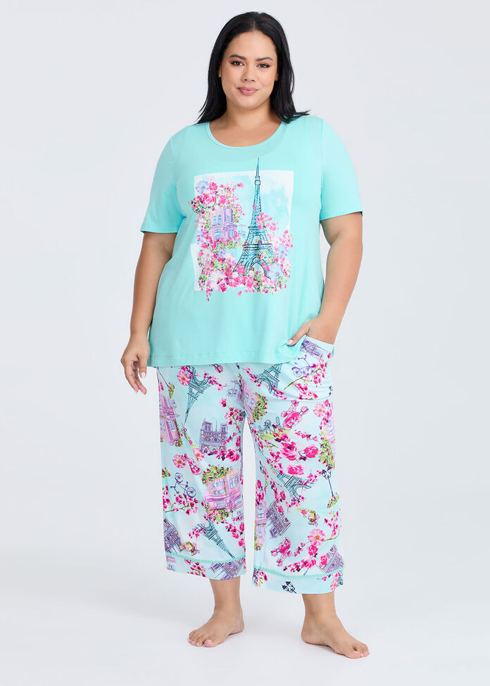 Bamboo Paris Print Pyjama Top, , hi-res