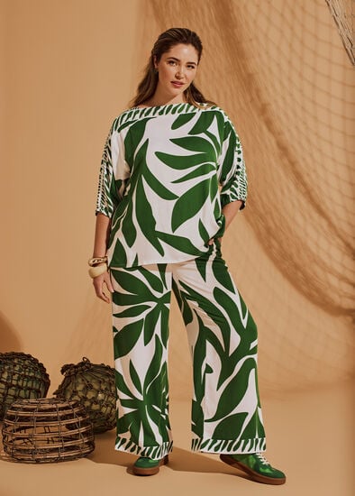 Plus Size Natural Leaf Print Pant
