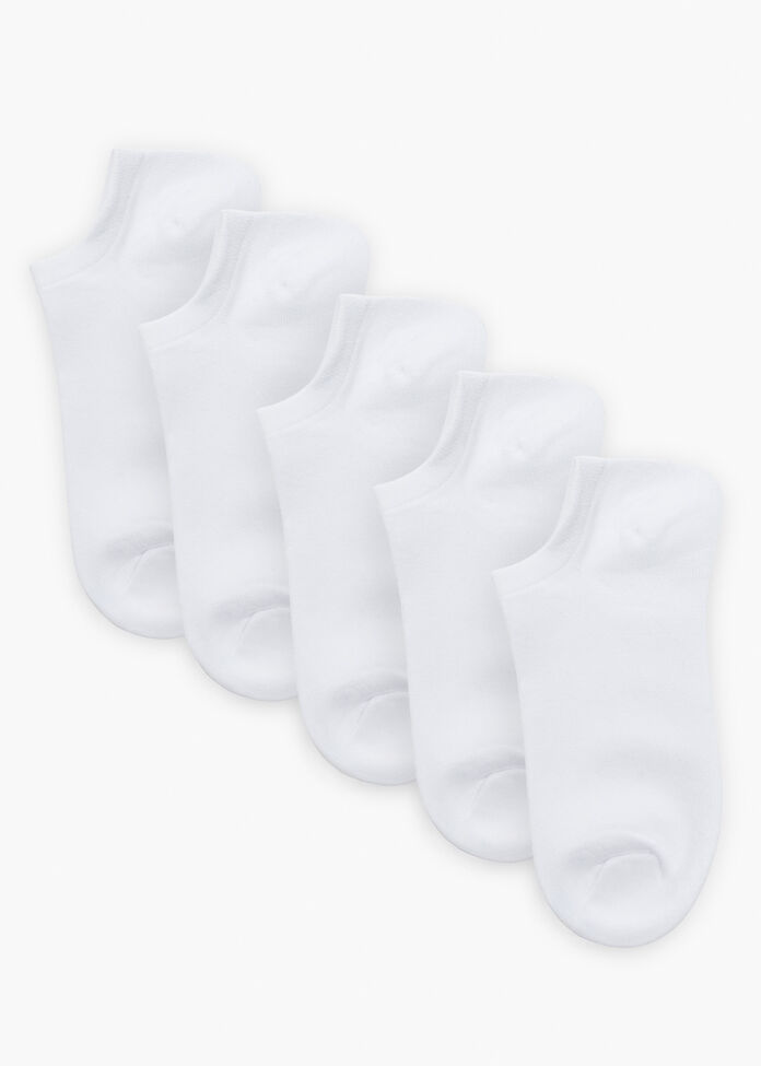 5 Pack White Bamboo Ankle Socks, , hi-res