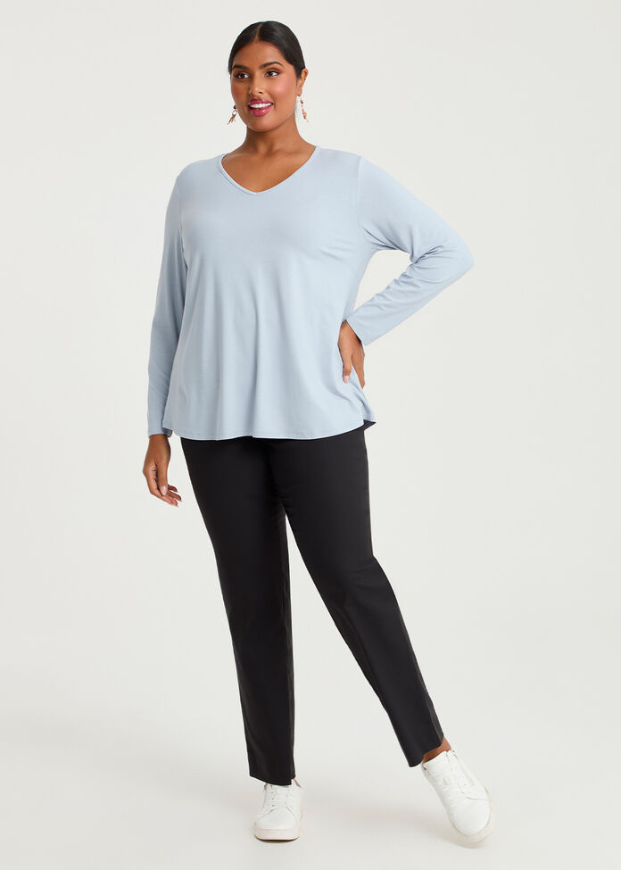 Natural Everyday V-neck Long Sleeve Top, , hi-res