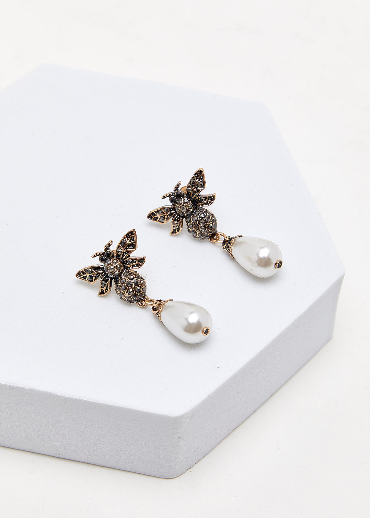 Crystal Bee And Pearl Earrings