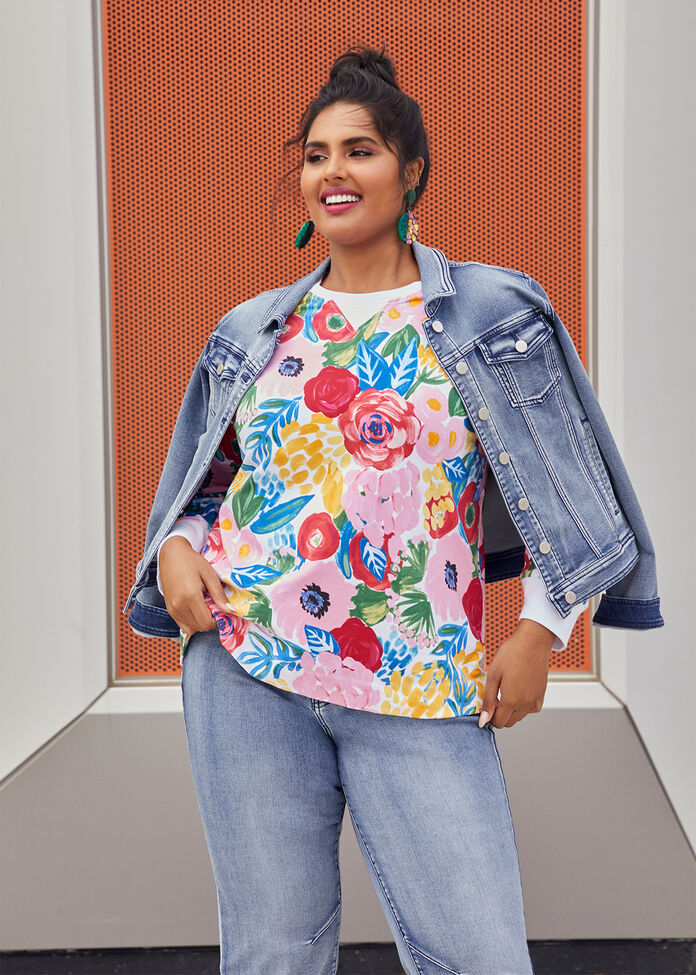 Cotton Floral Sweatshirt, , hi-res