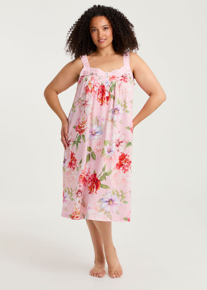Cotton Floral Lace Trim Nightie, , hi-res