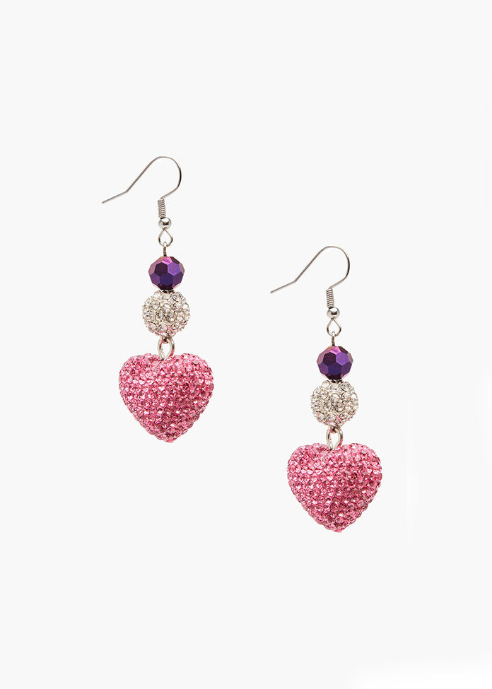 Crystal Heart Diamante Earrings, , hi-res