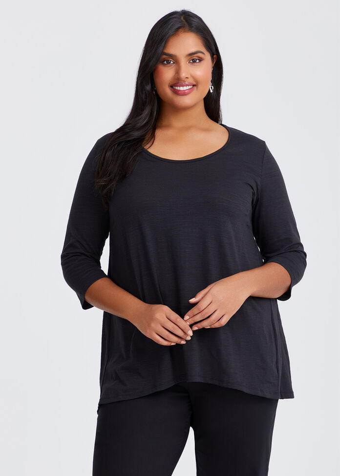 Shop Plus Size Crew Neck 3/4 Sleeve T-shirt, Black Taking Shape AU