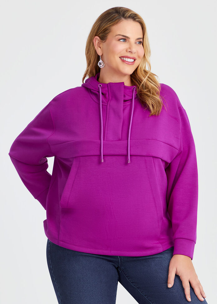 Modal Half Zip Hoodie, , hi-res