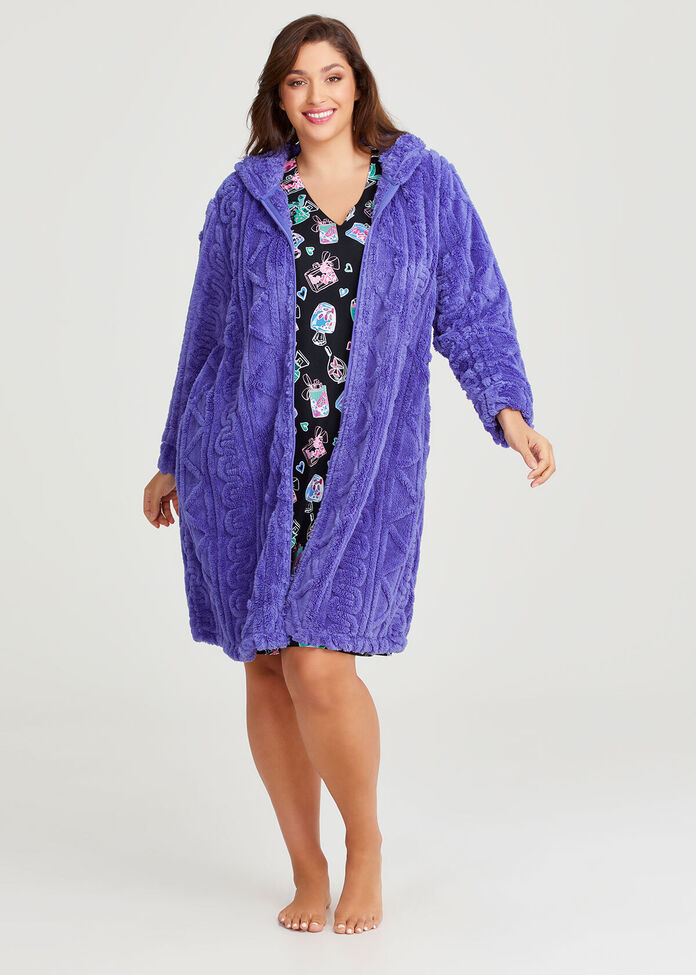 Plush Hooded Zip Up Dressing Gown, , hi-res