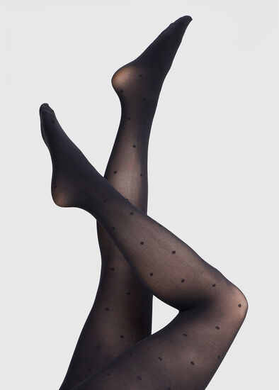 Black Polka Dot Fishnet Lace FOOTLESS TIGHTS Pantyhose One Size