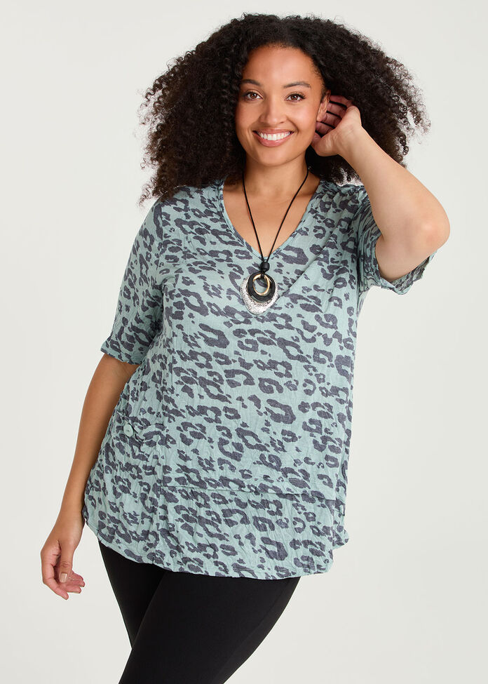 Crushed Animal Print Top, , hi-res