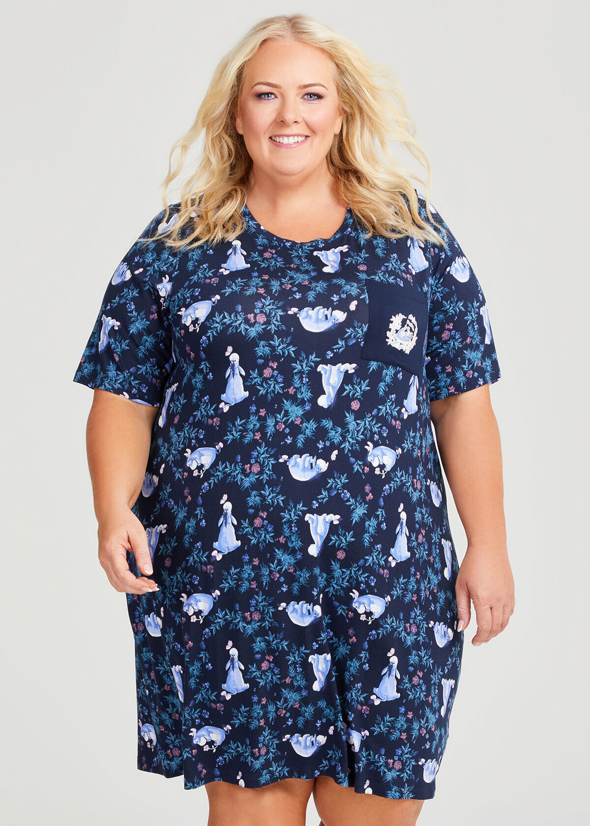 Shop Plus Size Eeyore Print Nightie in Multi Taking Shape UK