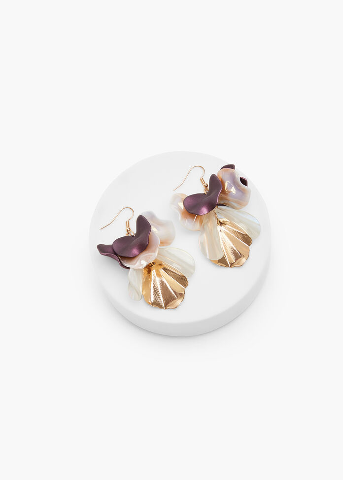 Metal Petal Leaf Earrings, , hi-res