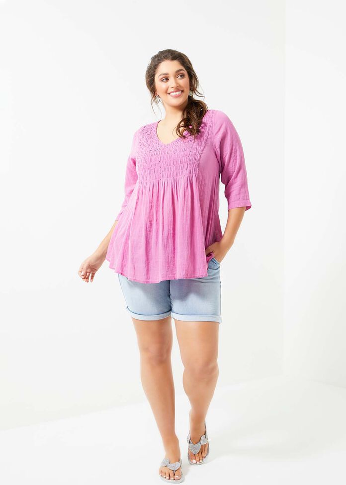 Cotton Beaded Pigment Wash Top, , hi-res