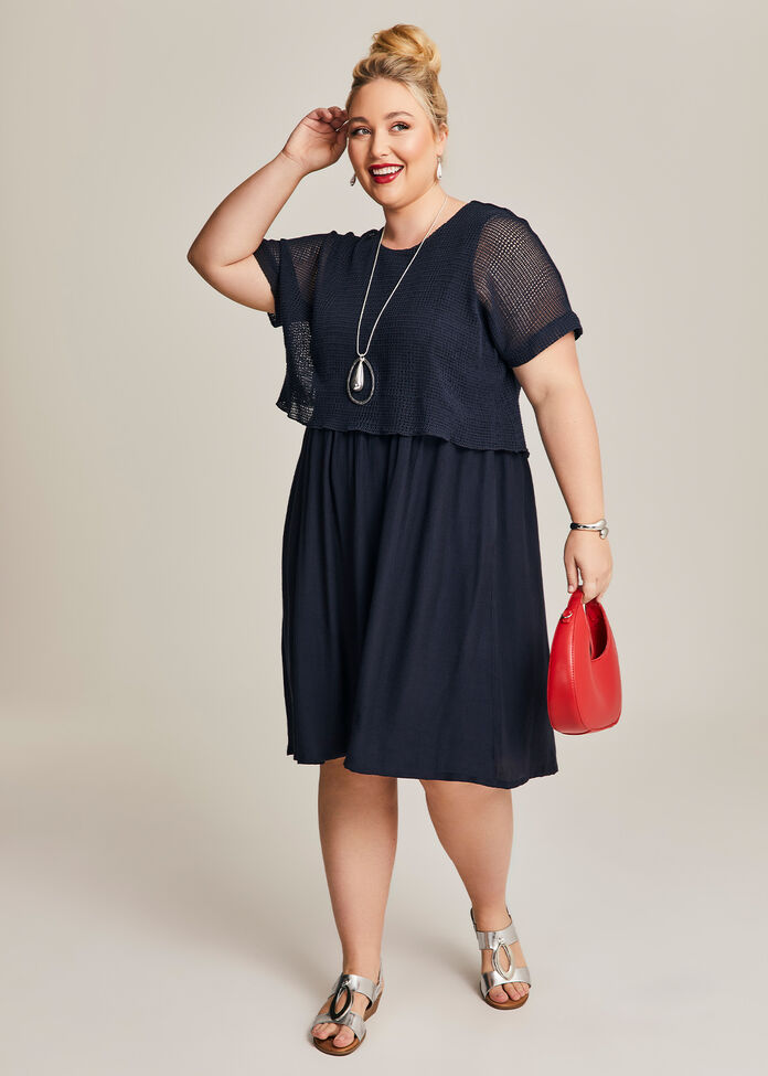 Natural Open Gauze Overlay Dress, , hi-res