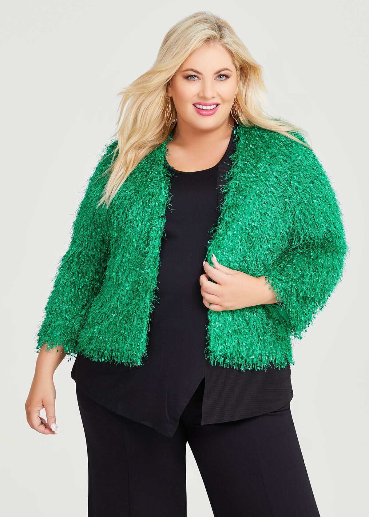 Shop Plus Size Fringe Tassel Cardigan in Green Taking Shape NZ