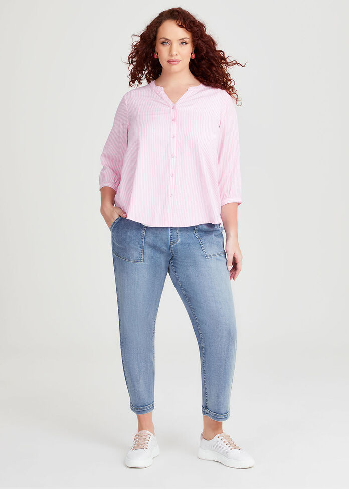 Natural Stripe Embellished Top, , hi-res