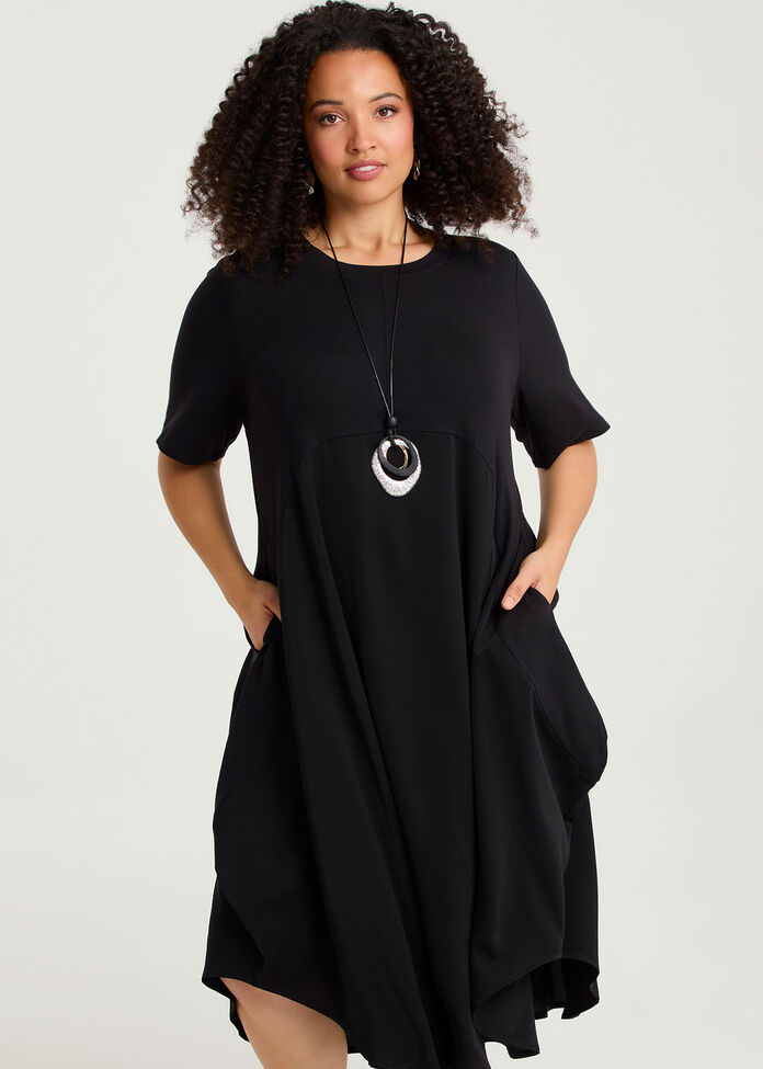 Natural Sadie Short Sleeves Spliced Dress, , hi-res