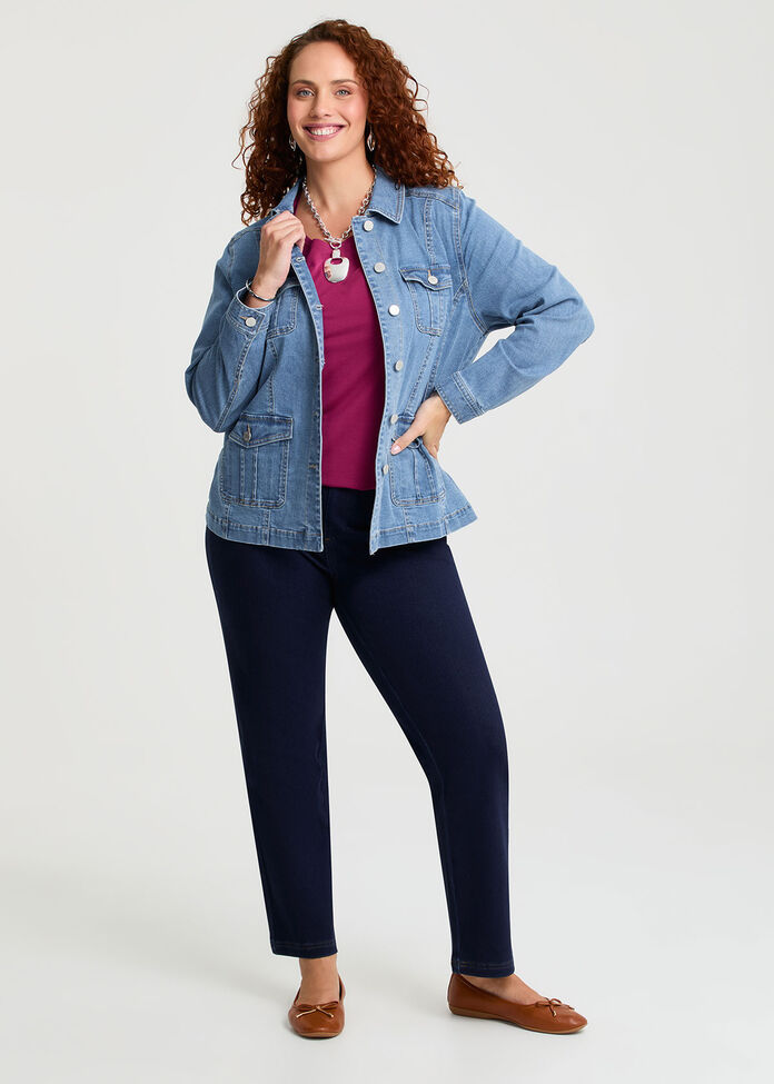 Cotton Blend Casual Denim Jacket, , hi-res