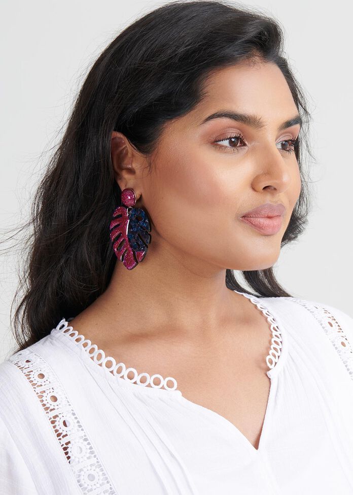 Glitter Fern Earrings, , hi-res