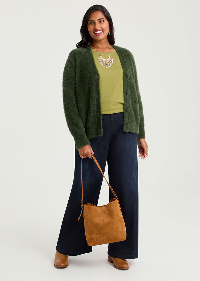 Cotton Seam Front Wide Leg Jean, , hi-res