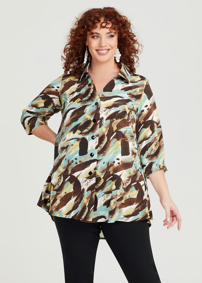 Shop Plus Size Print Button Front Shirt in Blue | Sizes 12-30 | Taking ...