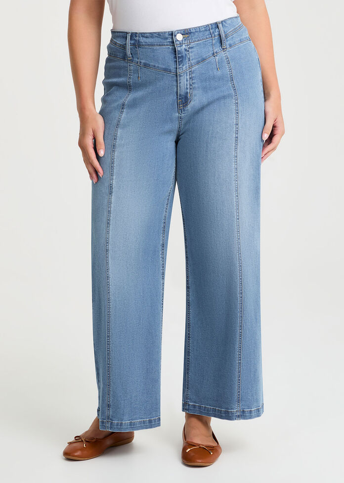 Cotton Seam Front Wide Leg Jean, , hi-res