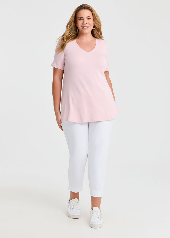  Bamboo Base V Neck Short Sleeve Top, , hi-res