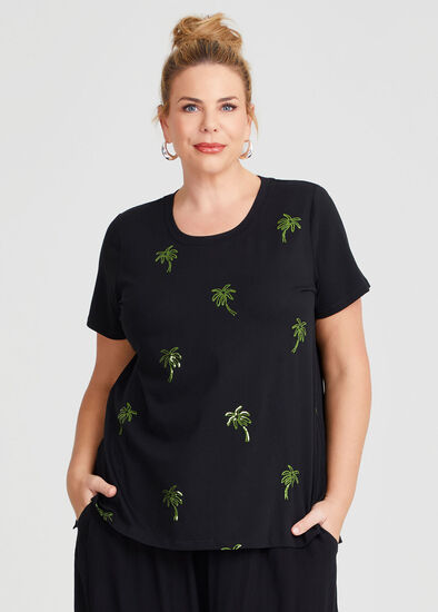 Plus Size Cotton Sequin Palm Top