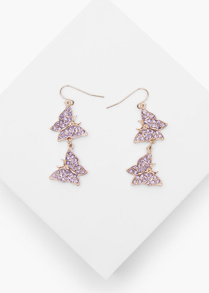 Diamante Butterfly Earrings, , hi-res