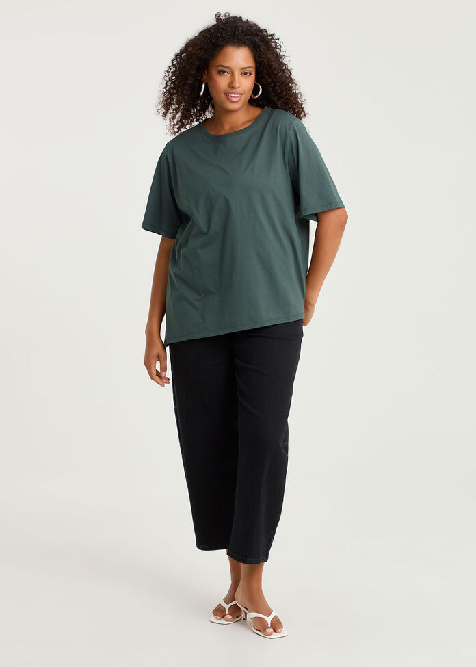 Cotton Asymmetric Crew Neck T-shirt, , hi-res
