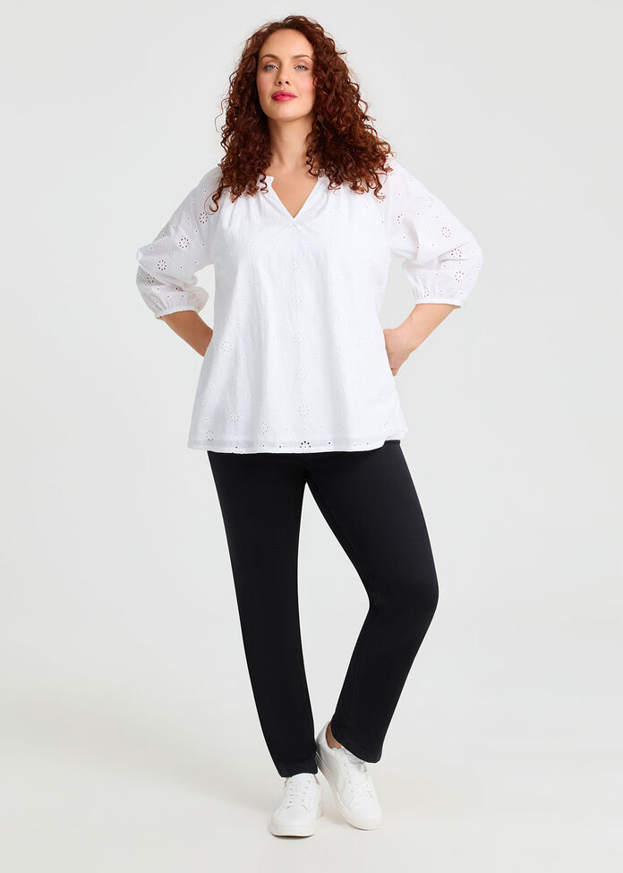 Cotton Broderie Sleeve Top, , hi-res