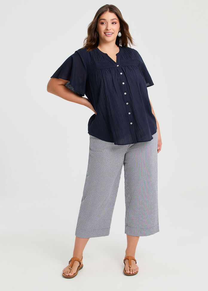Cotton Stripe Wide Leg Crop Pant, , hi-res