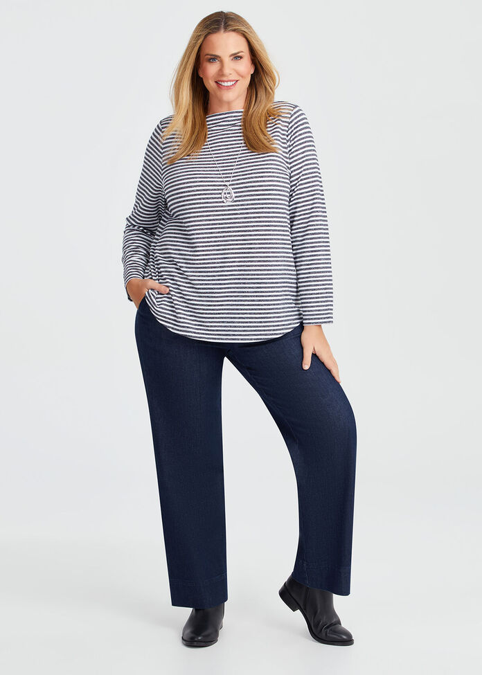 Lurex Stripe Boat Neck Top, , hi-res