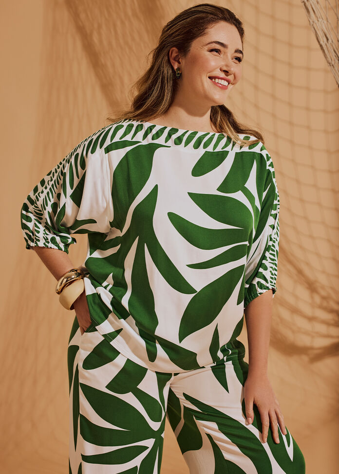 Natural Leaf Print Top, , hi-res