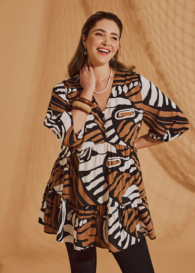Plus Size Natural Tribal Print Tunic