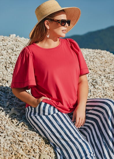 Plus Size Cotton Contrast Stitch Top