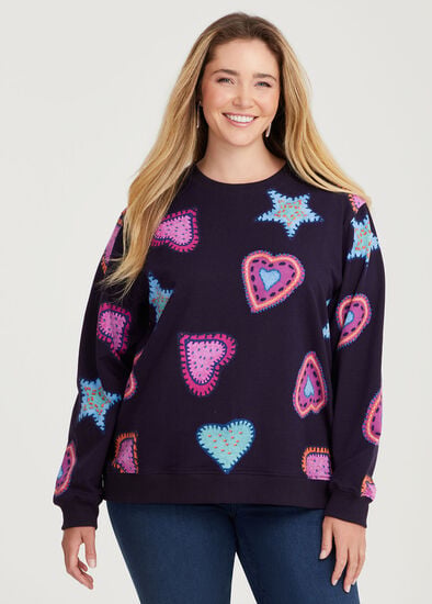 Plus Size Cotton Hearts & Stars Sweatshirt