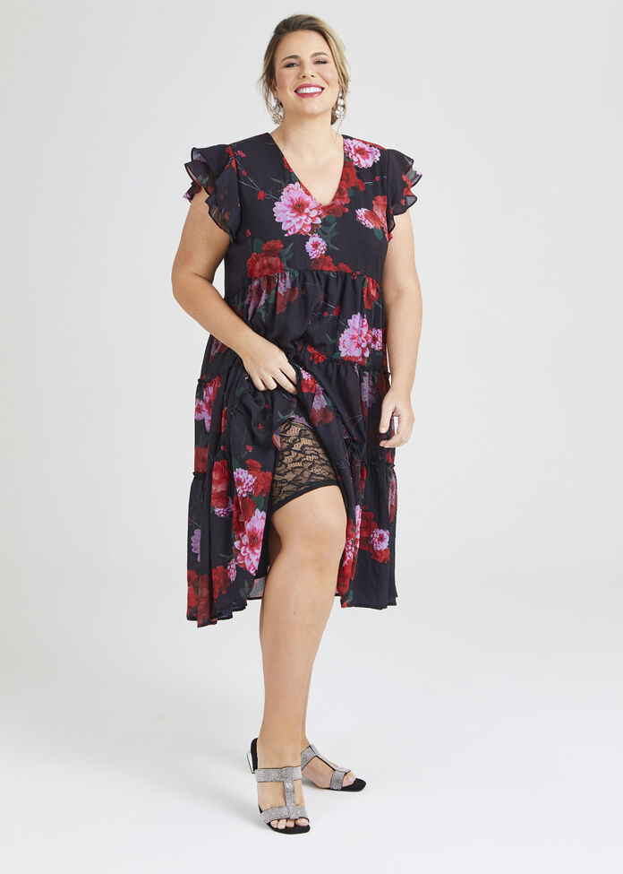 Rambling Rose Tier Midi Dress, , hi-res