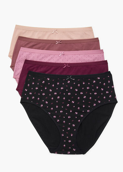Plus Size 5 Pack Cotton Neutral Floral Briefs