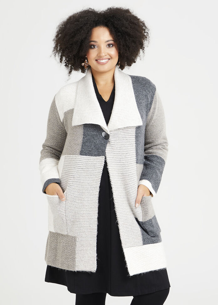 Shop Plus Size Cosy Colour Block Coatigan, Grey Taking Shape AU