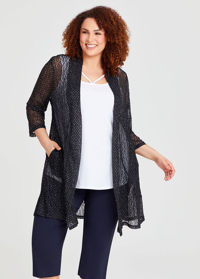 Plus Size Long Jacquard Cardigan