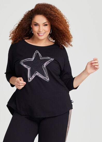 Plus Size Natural Jewelled Star Top